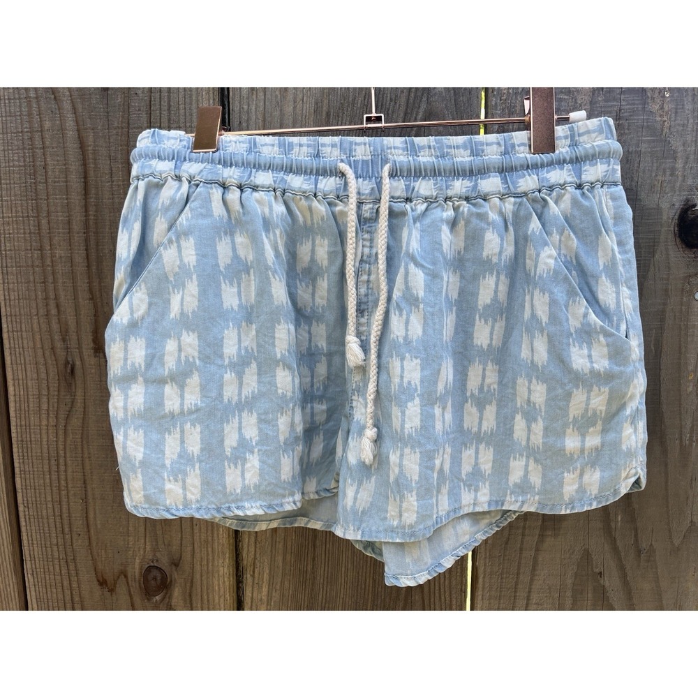 Marine Layer Women Relaxed Lyocell Drawstring Shorts Sz XS Blue White